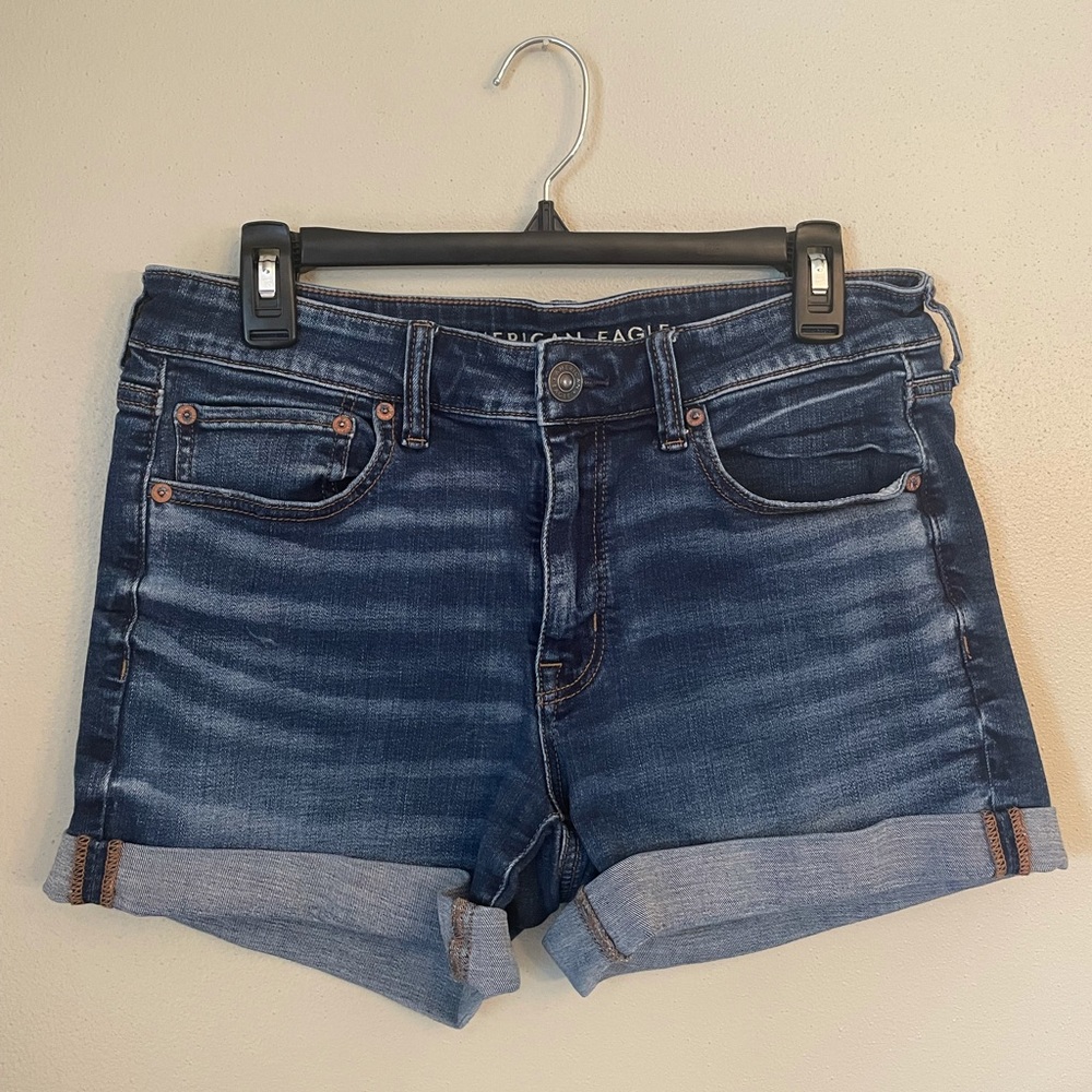 American Eagle size 12 dark wash midi jean shorts.